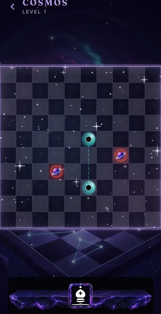 A bishop's beam dives into a portal and comes out across the board