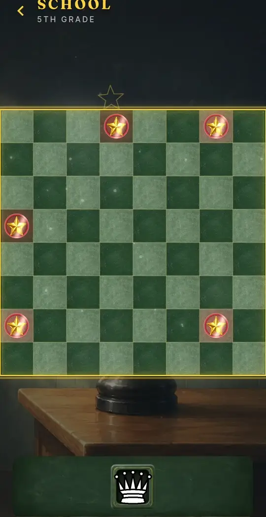 One queen, five stars: drag it to the hub square and every ray finds a target